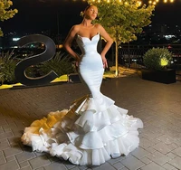gorgeous long mermaid prom evening dress 2021 sweetheart dubai satin ruffles white formal party gowns vestidos de noiva