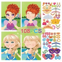 kids diy stickers puzzle games make a face princess assemble jigsaw baby recognition training education toys stationery sticker