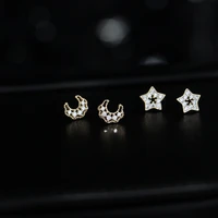 women jewelry moon star earrings delicate design high quality shiny crystal asymmetrical stud earrings for girl lady gifts