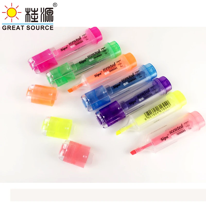 Assorted Color Highlighter Pen Oblique Tip Fast Drying Highlighter Not Easy to Fade 7pcs Multi-Colors(15 Sets)