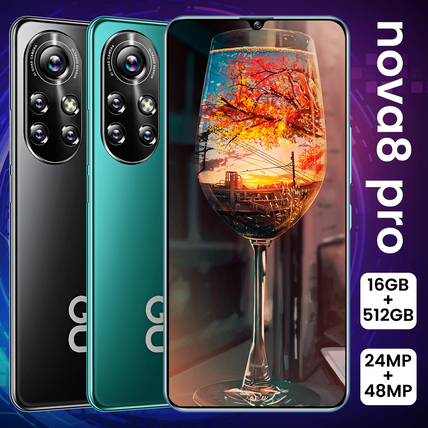 

Global Version Nova8 pro 6.8 Inch Android Smartphone 6500mAh Battery 16GB+512GB Cellphone Google Play WiFi 5G Mobile Phone