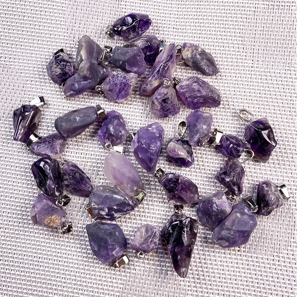 

Irregular Shape Purple Quartzs Pendant Reiki Healing Semi-precious Stone Amulet DIY Jewelry Gift Size 12x20-18x30mm