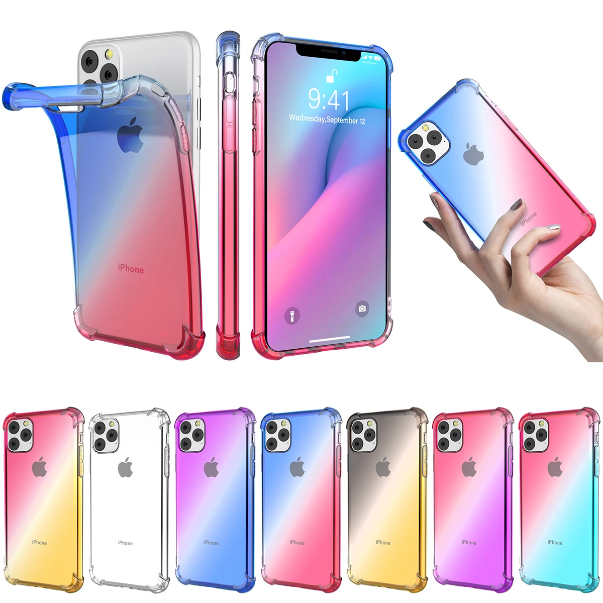 Для iPhone 11 Pro Чехол Мягкий силиконовый градиентный цвет ТПУ противоударный
