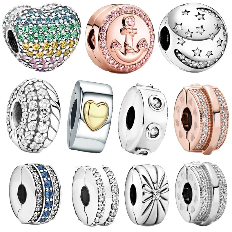 

Hot Sale 925 Sterling Silver Sparkling Heart Clip Charm Beads Fit Original Pandora Snake Charm Bracelet Jewelry Gift