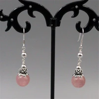 real s925 sterling silver drop dangle earrings pink crystal round ball woman ear jewelry