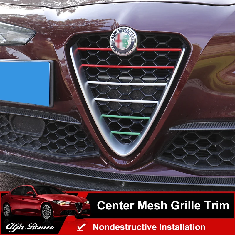 

QHCP Front Grille Trim Center Mesh Strip Sticker Cover CF Style Black Silver Italian Flag 3 colors For Alfa Romeo Giulia Stelvio
