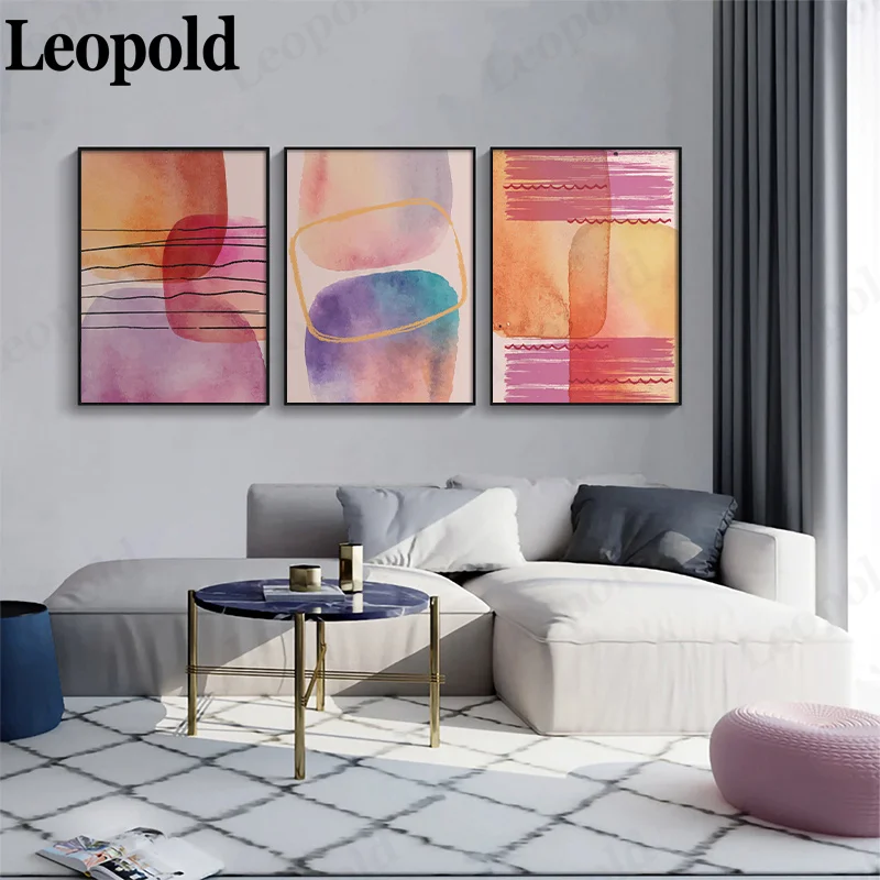 

Nordic Modern Geometric Abstract Canvas Poster Simple Line Watercolor Painting Picture Print Living Room Bedroom Decoration