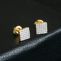 hip hop cubic zirconia stone ice out stud earring square sterling sliver earrings for women men pure gold plating fine jewelry