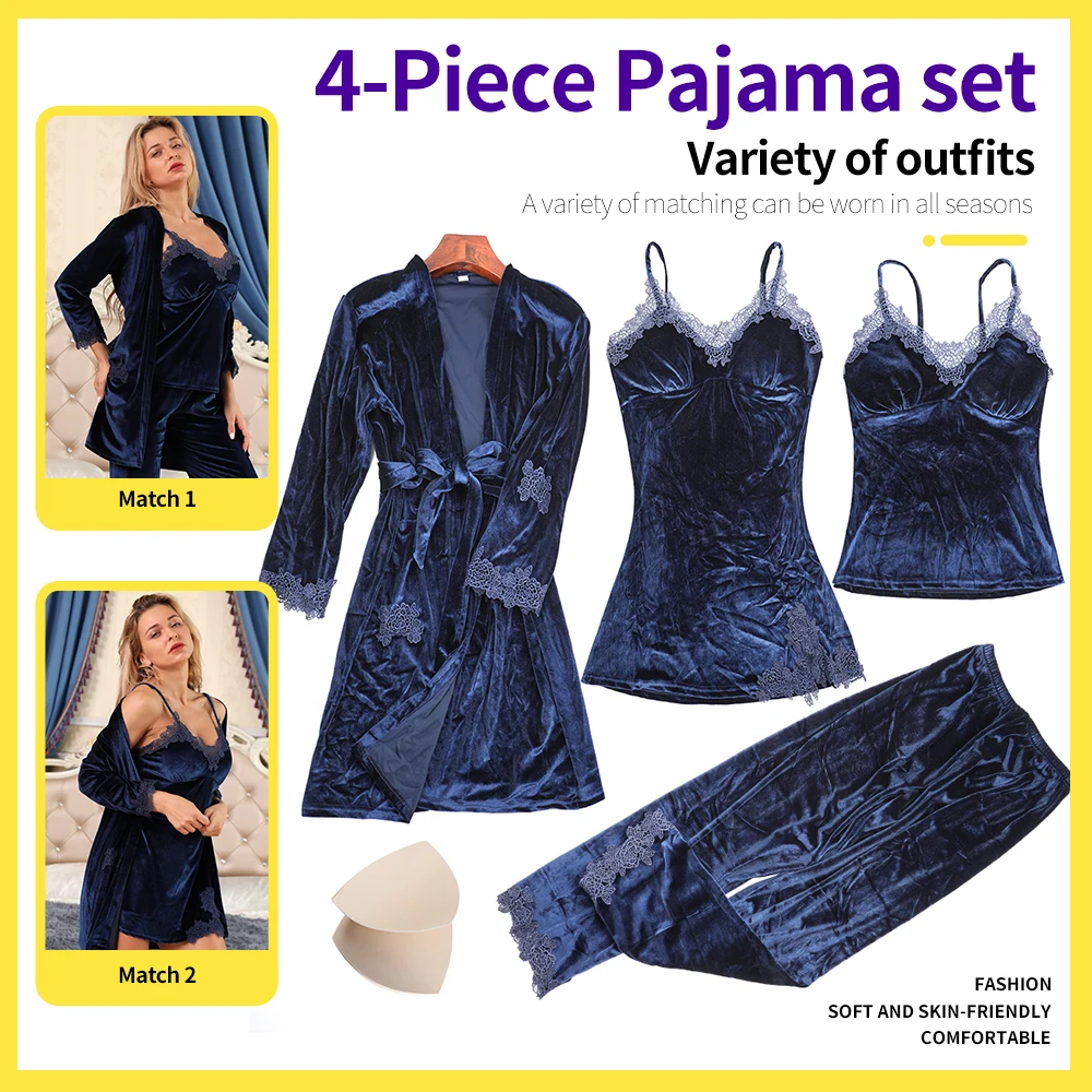 4 шт. одежда для сна женская пижама халат комплект dormir топы домашняя костюм ночное