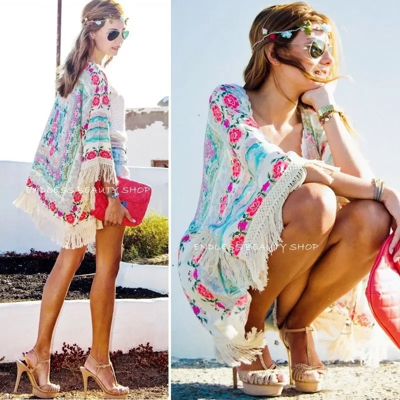 

New Women's Beach Swimwear Bikini Cover Up Wrap White Lace Floral Tassels Dress