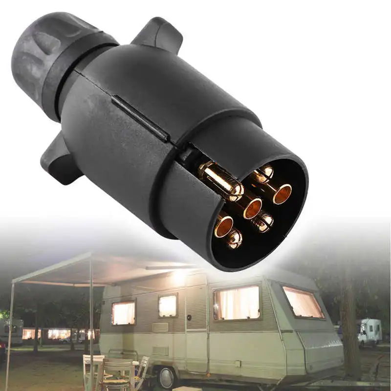 

12V 7 Pin Electric Trailer Plug N-Type Plastic 7-Pole Wiring Connector Adapter Black