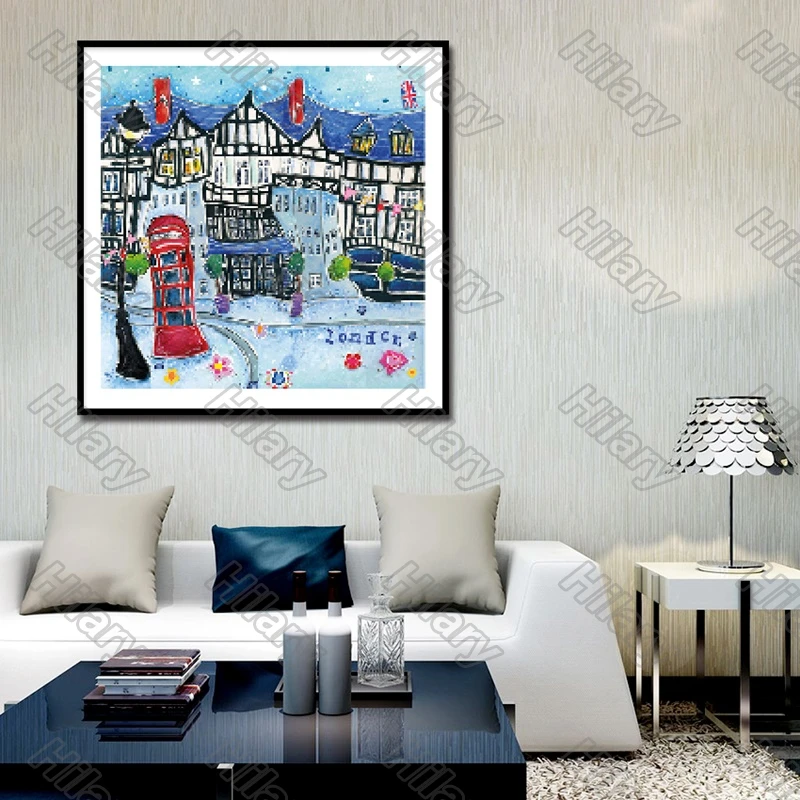 

Posters Abstract Castle Blue Canvas Painting and Prints Wall Art Decoration for Living Room and Bedroom 3Pcs Frameless Style