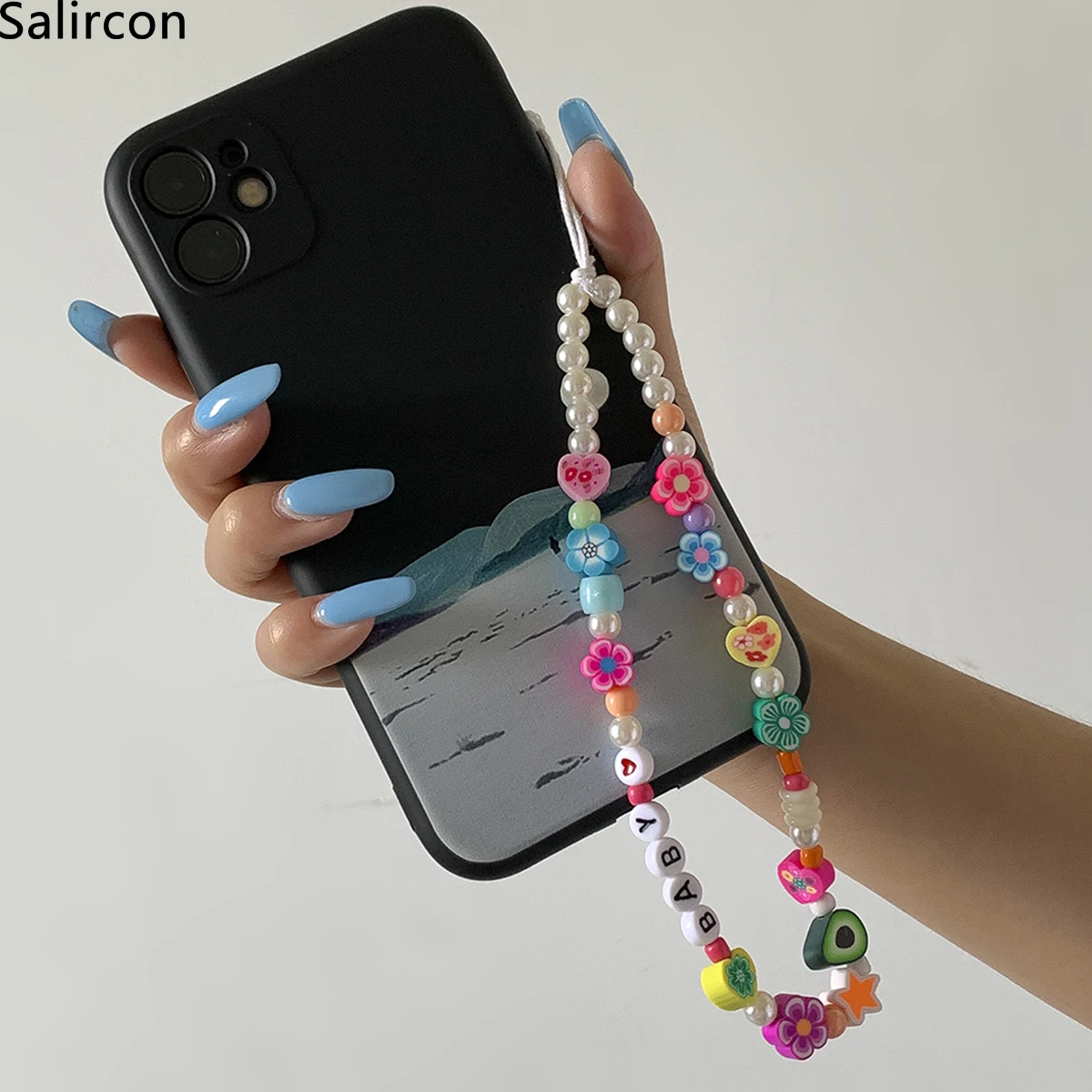 

2021 Trend Sweet Cute Mobile Phone Strap Lanyard Colorful Flowers Letter Heart Phone Case Hanging Cord For Women Korean Jewelry