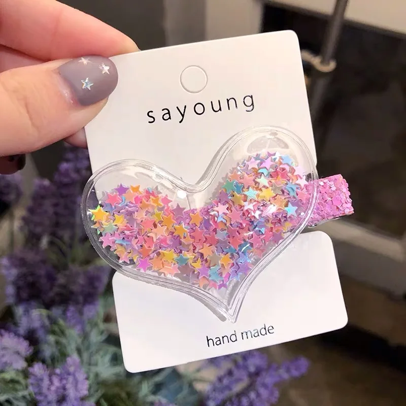 Модная маленькая звезда блесток зажим утиный клюв Новые Девушки Сердце/звезда