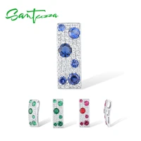 santuzza genuine 925 sterling silver pendant for women rectangle shiny blue cz green spinel ruby concise party gift fine jewelry