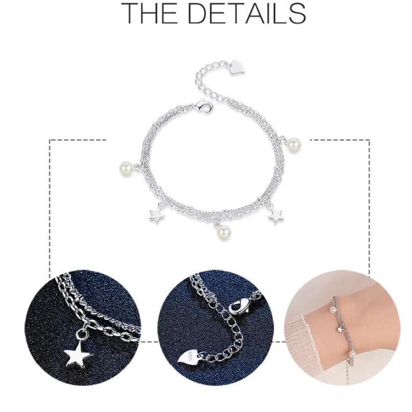 

2019 Classic Pearl Five-pointed Square Round Bracelet Silver 925 Bracelets For Women Five-pointed star Charm Bracelets & Bangles