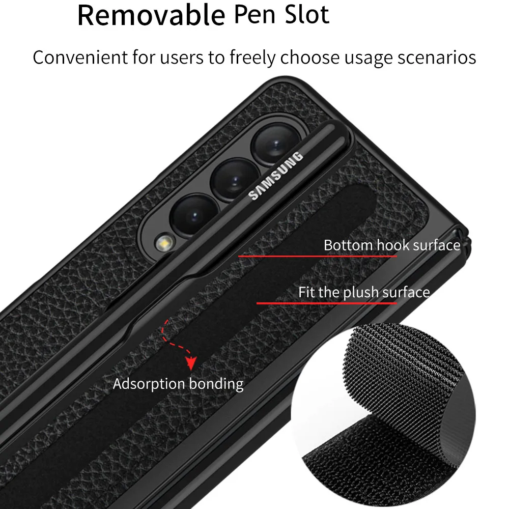 removable leather pen slot case for samsung galaxy z fold 3 5g phone case with pen holder hard full protection phone cover free global shipping