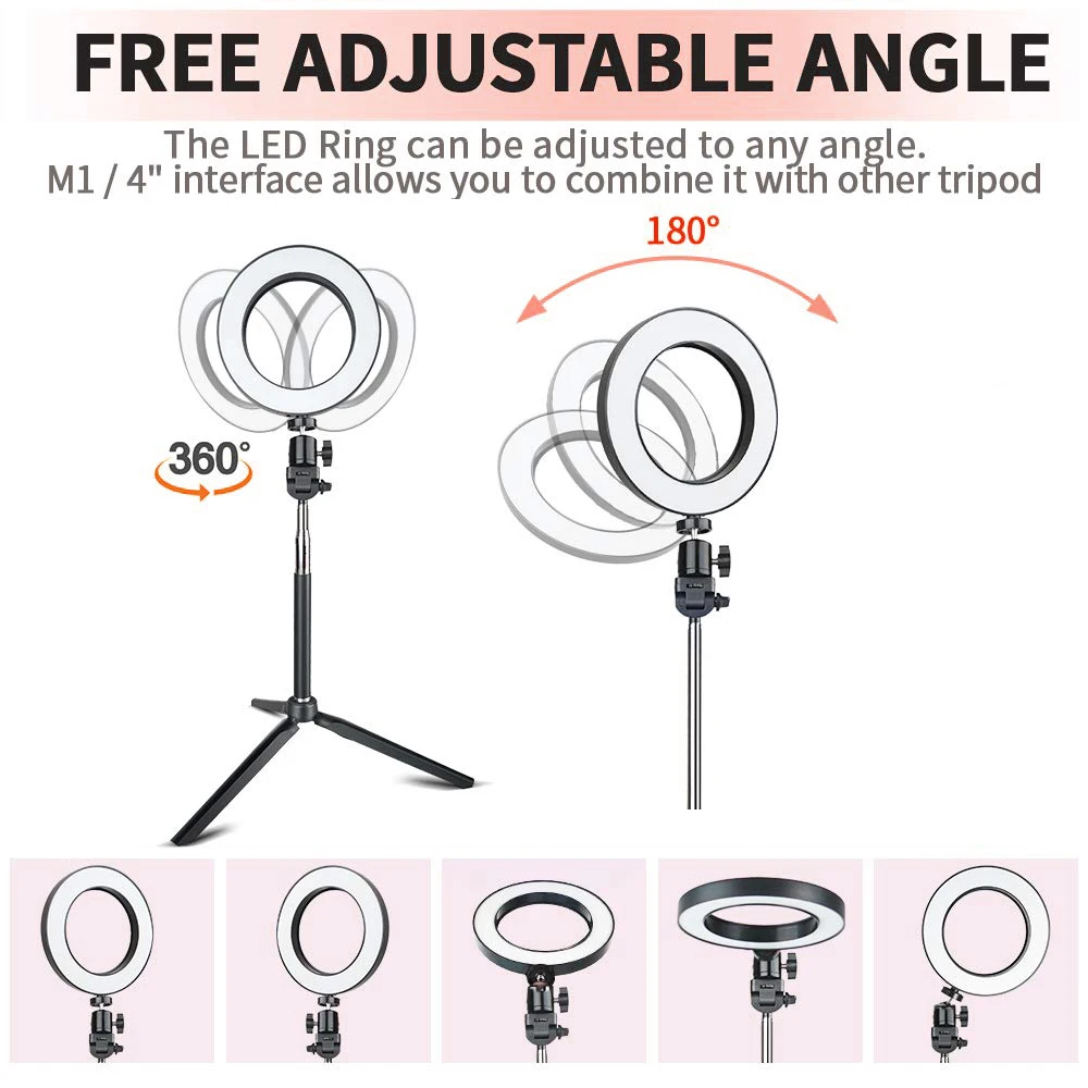 Dimmable LED Selfie Ring Light with Tripod Stand USB Lamp Big Photography Ringlight for Phone Photo Studio | Электроника