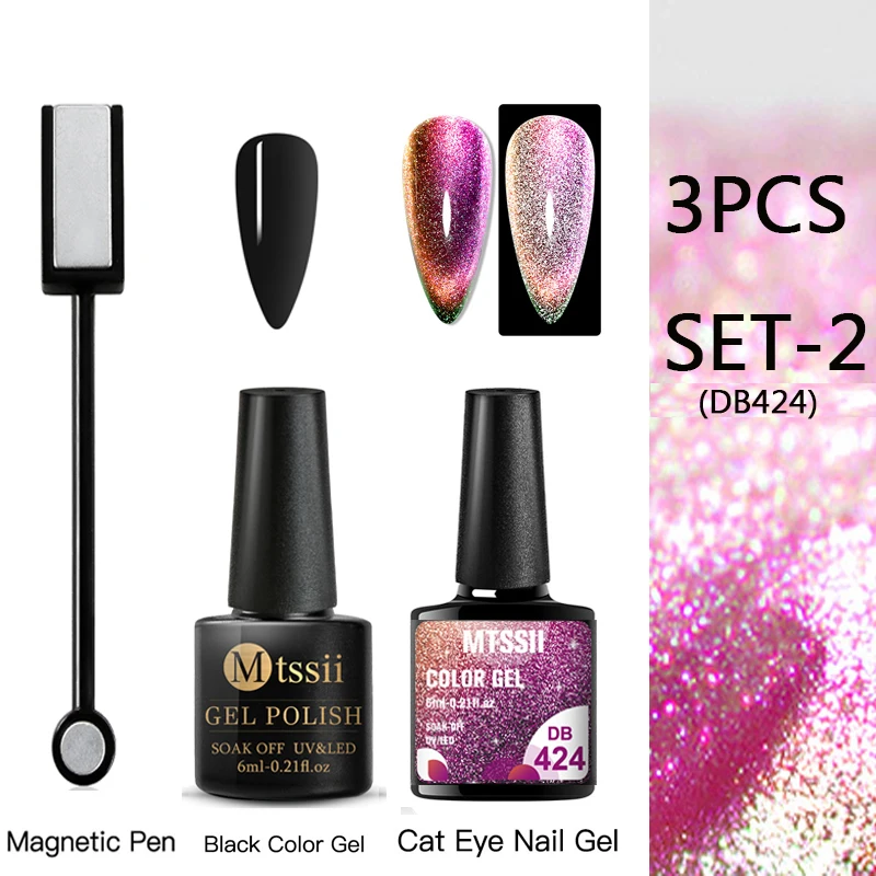 

Mtssii 3PCS Reflective Cat Eye Nail Gel Set Galaxy Chameleon Gel Nail Art Magnetic Varnish Semi Permanent Shiny Glitter Liquid