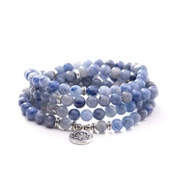8mm sapphire and lotus pendant 108 bead mala bracelet lucky wristband wrist buddhism colorful meditation elegant