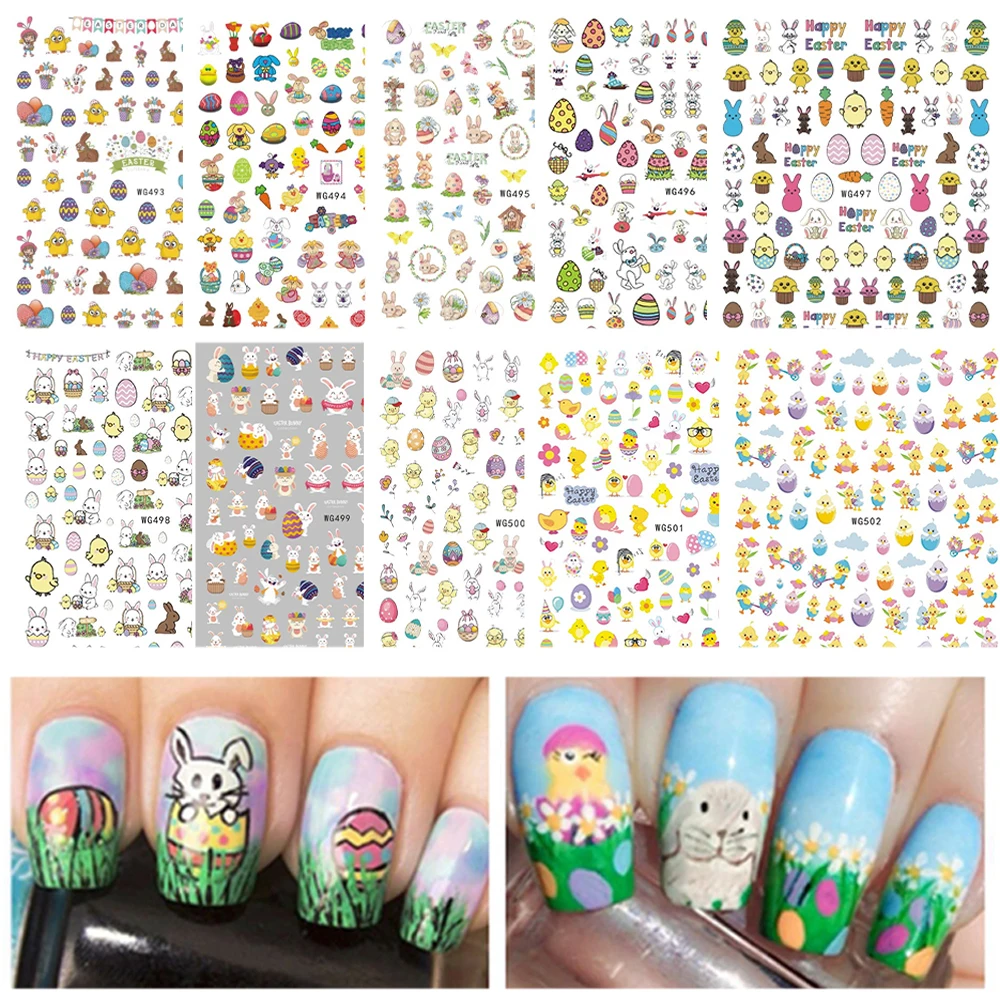 

1 Sheet Nail Stickers for Easter Day Cute Chicken Rabbit 3D Manicure Decals DIY Nail Art Appliques Decoration