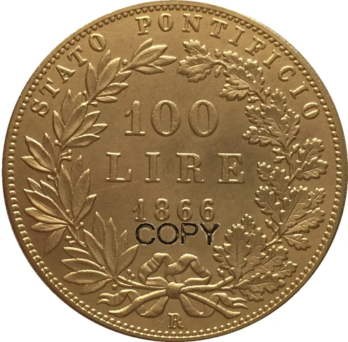 24 каратное золотое покрытие 1866 итальянских США 100 Lire Pius IX копии монет|gold vault|gold