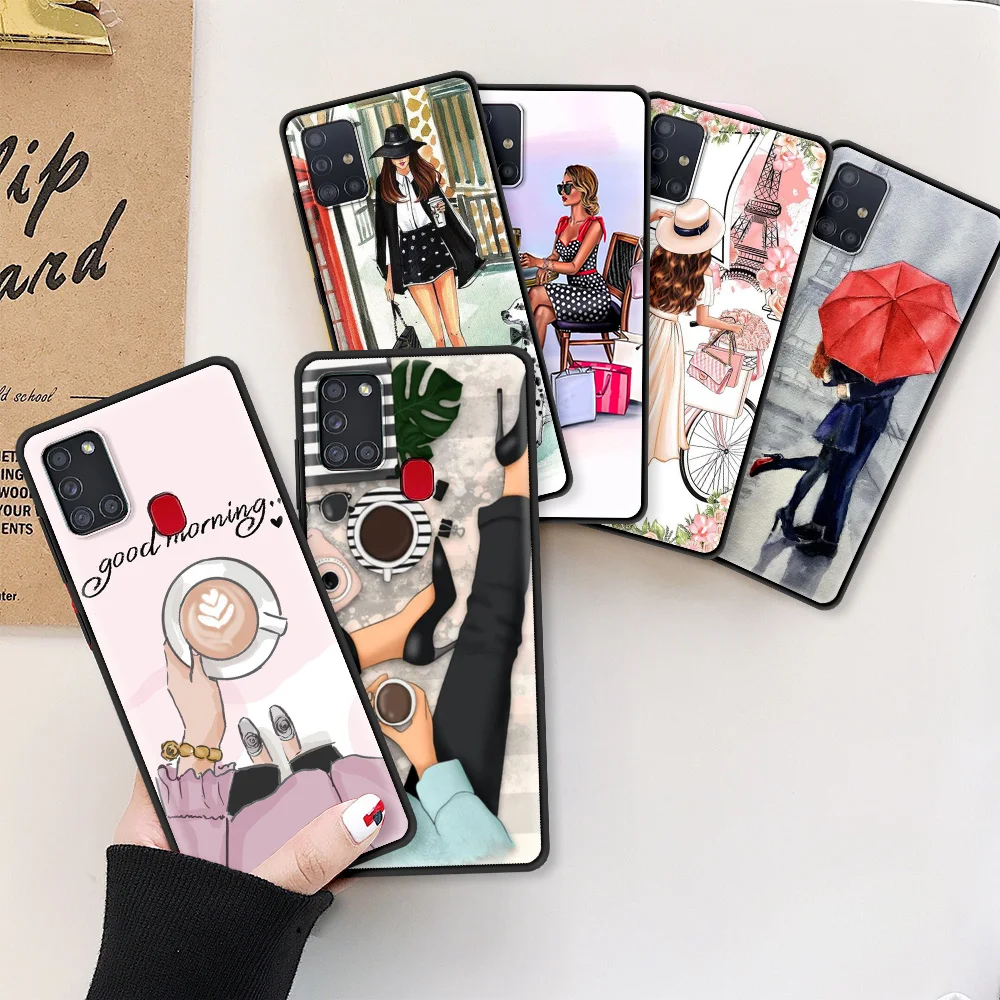 

Mobile Phone Case For Samsung Galaxy A51 A71 A21s A31 A41 A12 A11 A02s A72 A52 5G Soft Cover A02 Funda Fashion High Heel Girl