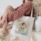 Вместительная женская сумка Kawaii с изображением ангела стоя на облаках, винтажная Милая Повседневная модная сумка-тоут, летние тканевые шикарные сумки через плечо