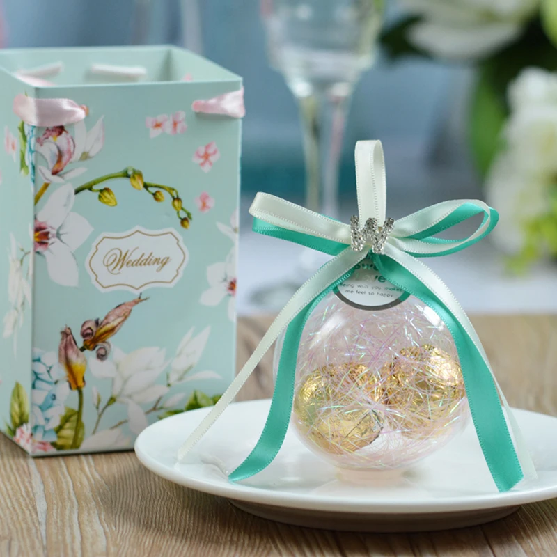 30 шт. милая прозрачная коробка конфет круглый хрустальный шар с бумажным мешком