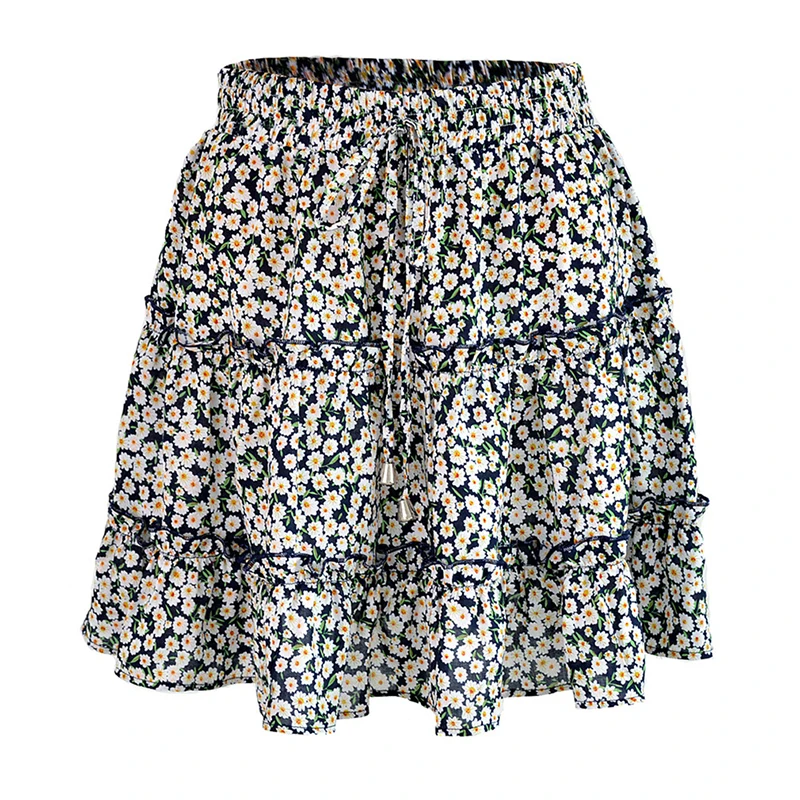 

Summer Floral Print Boho Sexy Mini Skirt Women Bandage Fashion High Waist Frills Short Skirt For Women Plus Size Pleated Skirts
