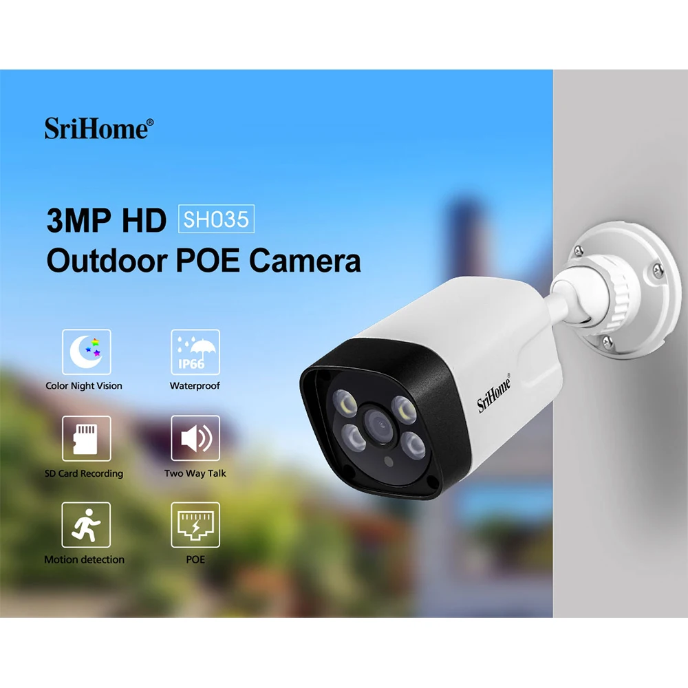 Sricam SH035 3.0MP WI FI IP Камера POE Открытый Водонепроницаемый полноцветная Ночное видение