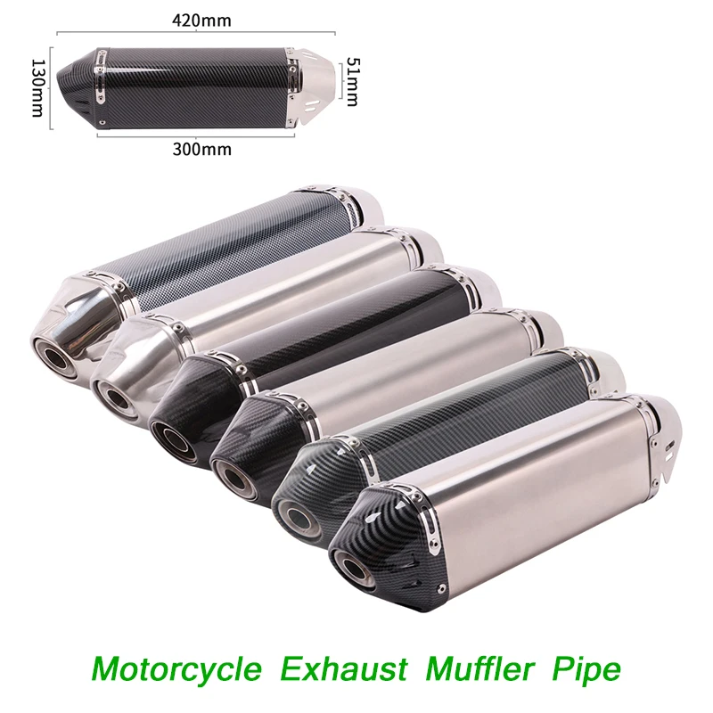 Motorcycle 51mm Exhaust Event Tube 420mm Length Real Carbon Fiber Stainless Steel Silencer Muffler Pipe With DB Killer System