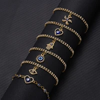 vintage gothic lucky blue evil eye bracelet bangle gold color geometric heart hand double layer bracelet for women men jewelry