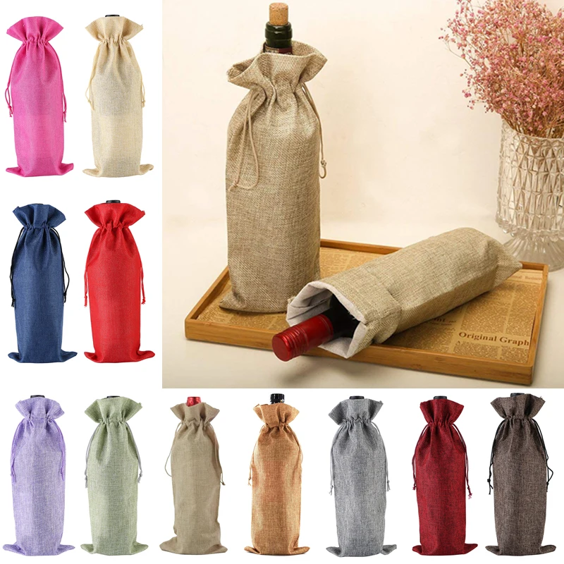 

Merry Christmas Red Wine Bottle Covers Bags Champagne Pouches Cute Burlap Packaging Bag New Year 2022 Party Decoration Xmas