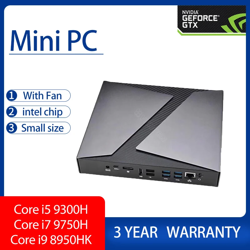 Игровой мини ПК 9 го поколения i7 9750H Windows 10pro GeForce 4G двойная графика 2 * DDR4 64 ГБ