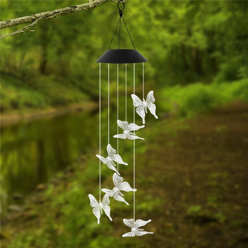 

Solar LED Wind Chime Light Bell Transparent Hummingbird Butterfly Color-Changing L Solar Powered Water-proof Light Bell