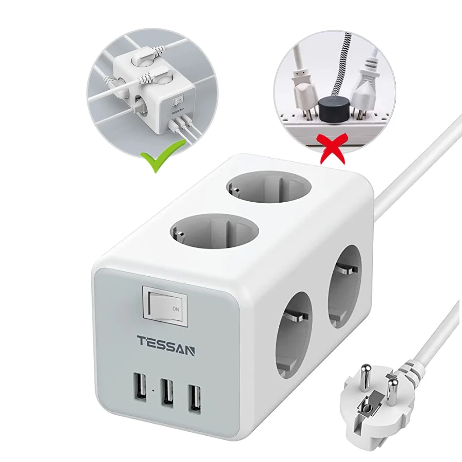

Удлинитель TESSAN с удлинителем 2 м, 3 USB-порта и 6 розеток переменного тока