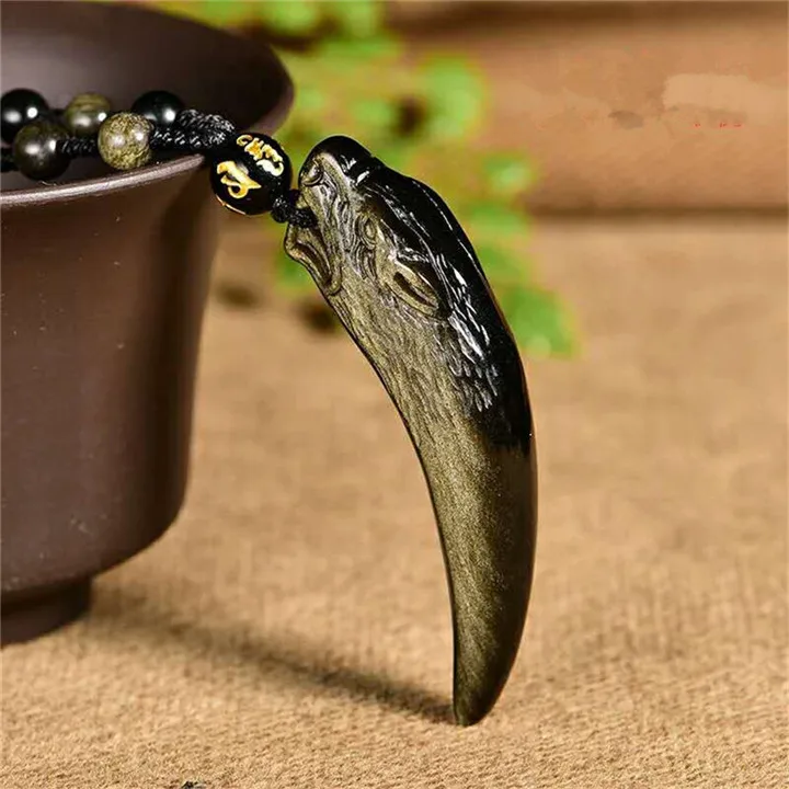 

Natural Gold Obsidian Light Pendant Gemstone Spike Carved 41mm 61mm Gold Flash Obsidian Necklace Drop Shipping AAAAA