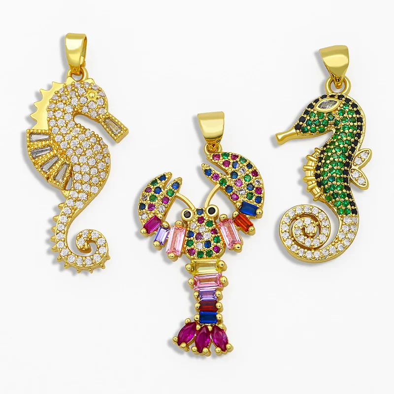 

OCESRIO DIY Rainbow Small Hippocampus Pendant For Women Jewelry Marine life CZ For Jewelry Components Necklace Pendant pdta076