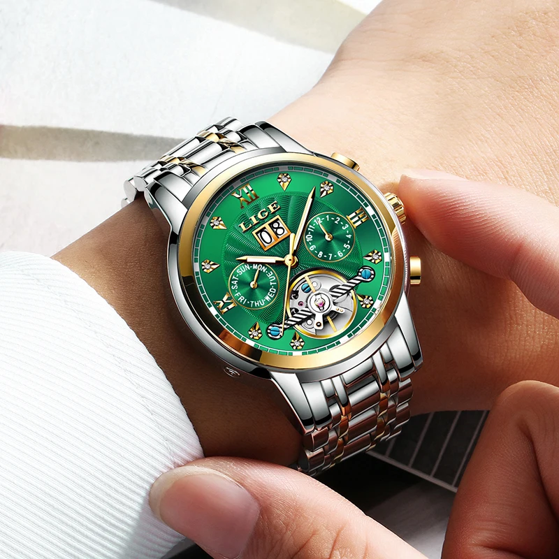 

LIGE Original Men Watches Automatic Mechanical Tourbillon Watch Luxury Fashion Stainless Steel Sport Watch Men Relogio Masculino