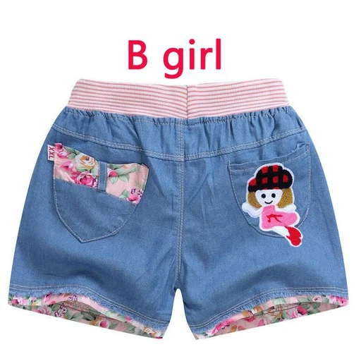 B girl Джинсы для девочек; укороченные штаны; Повседневные детские джинсовые шорты; джинсы с узором в виде двух сердечек для маленьких девочек; джинсы для девочек - Цвет: B girl