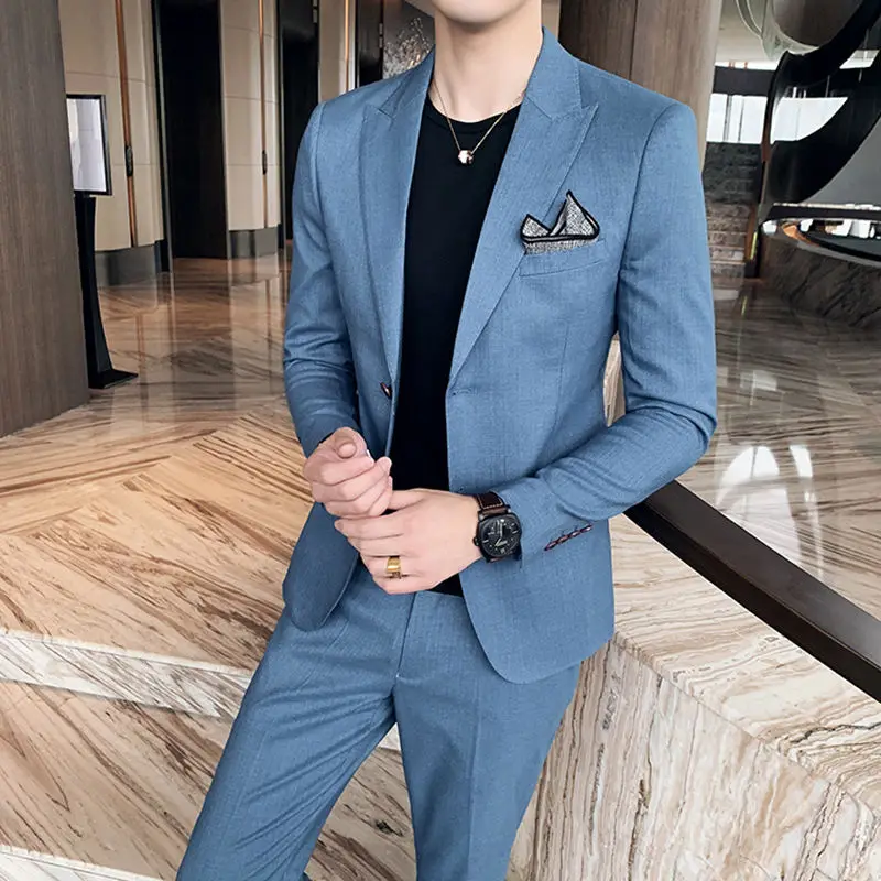 

2021 Men Coat Pant Suits Male Solid Color Business Casual Slim Fit 2 Piece Groom Wedding Suits for Men Custom Blazer Sets W465