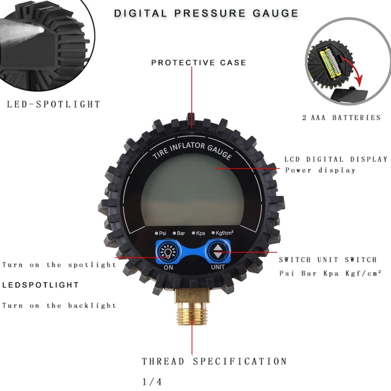 Цифровой манометр 255 Psi для воздушных шин резьба высокого давления 1/8 дюйма NPT /1/4 /