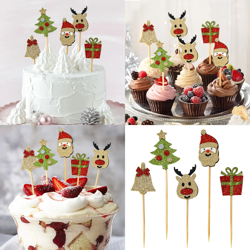 15 шт. Блестящий фетровый Топпер на Рождественский торт милый Санта колокольчик