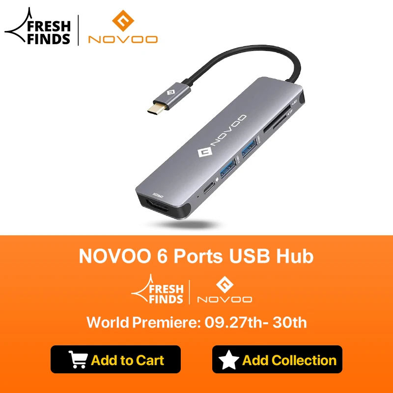 

NOVOO Hub USB C 6 in 1 USB Hub Type C to HDMI 100W Power Delivery USB C Dock Station USB 3.0 Adapter USB C Hub for MacBook Pro