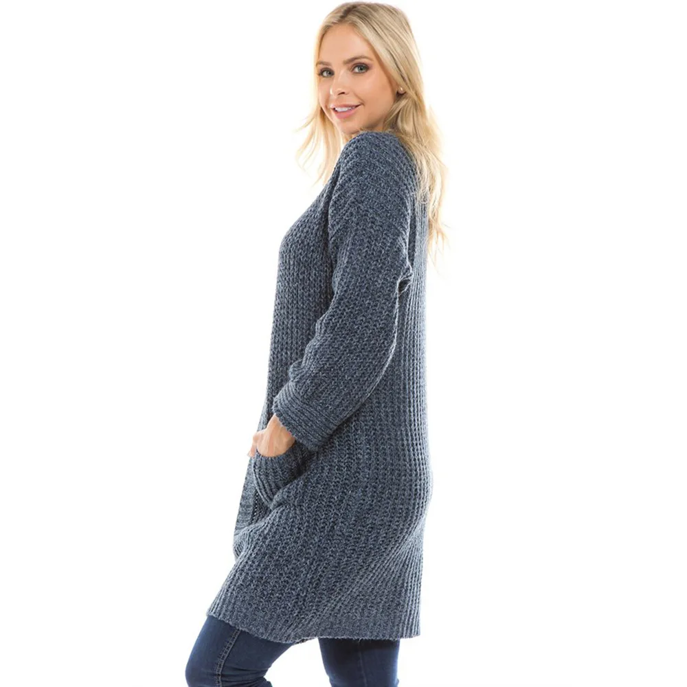 Новинка Осень зима 2019 стильный длинный вязаный кардиган цветной свитер с