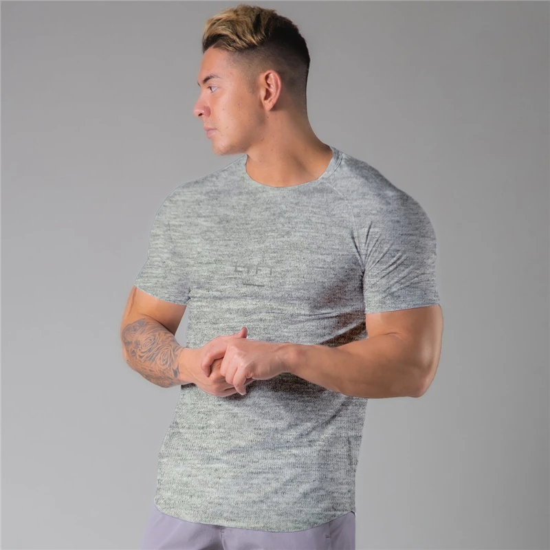 Футболка мужская с коротким рукавом и реглан хлопок облегающий топ для бега