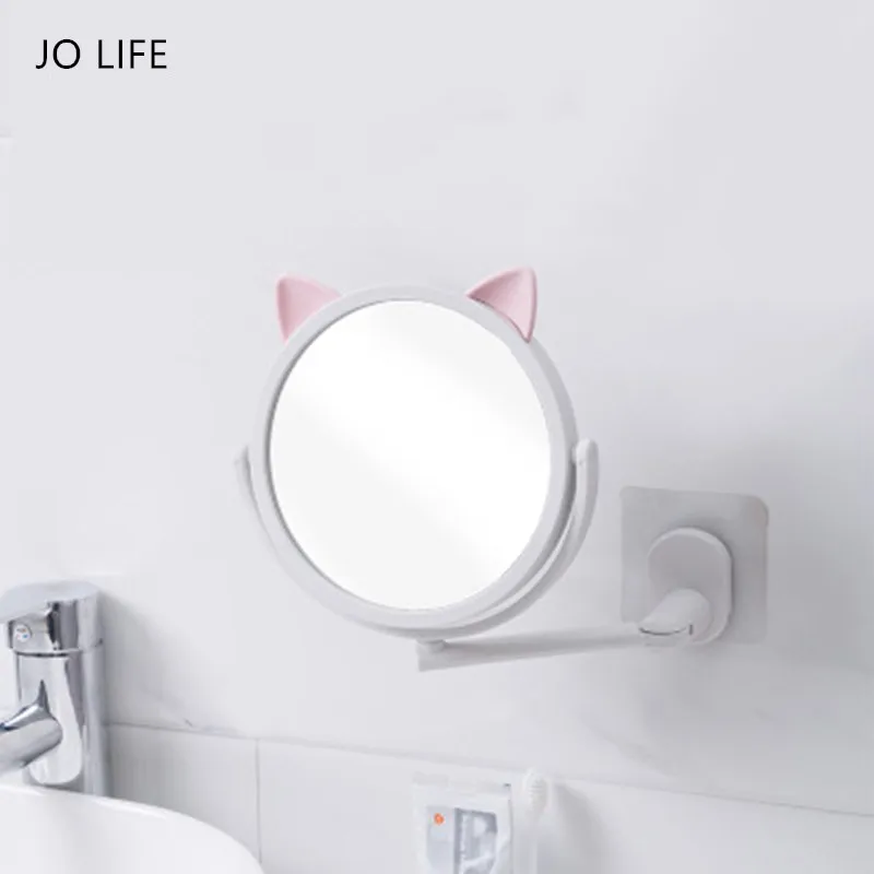 

JO LIFE Cartoon Swivel Bunny Cosmetic Mirror Rotatable Bathroom Wall Mounted Extendable Makeup Smart Mirror
