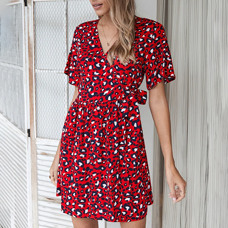 

Summer Dresses For Women 2021 Elegant Party Club Evening Sexy Leopard Patchwork Home Holiday Mini Dress Clothing Suknia