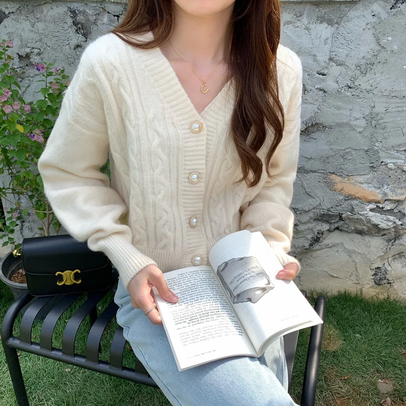 Unif Cardigan V Neck Long Sleeved Sweater For Women Winter 2021 New Knitted Loose Thin Top Jum |